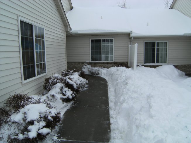 [Looking towards home and warm. See how high the snow is piled??]